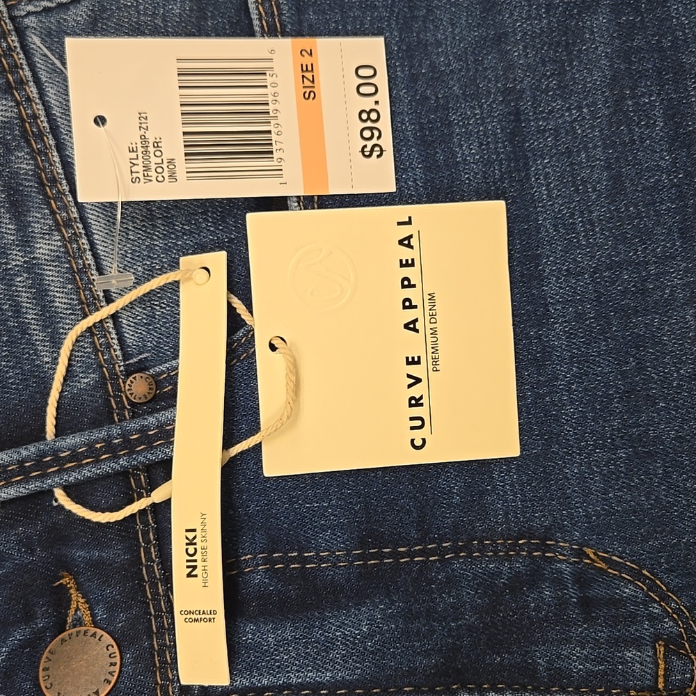 CURVE APPEAL High-Rise Skinny Jeans In :Union Wash New With Tags SZ:2 - Picture 4 of 8